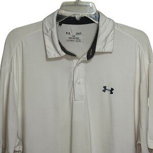 Under Armour Mens Heat Gear Loose Fit Short Sleeve White Polo Shirt - Size Large